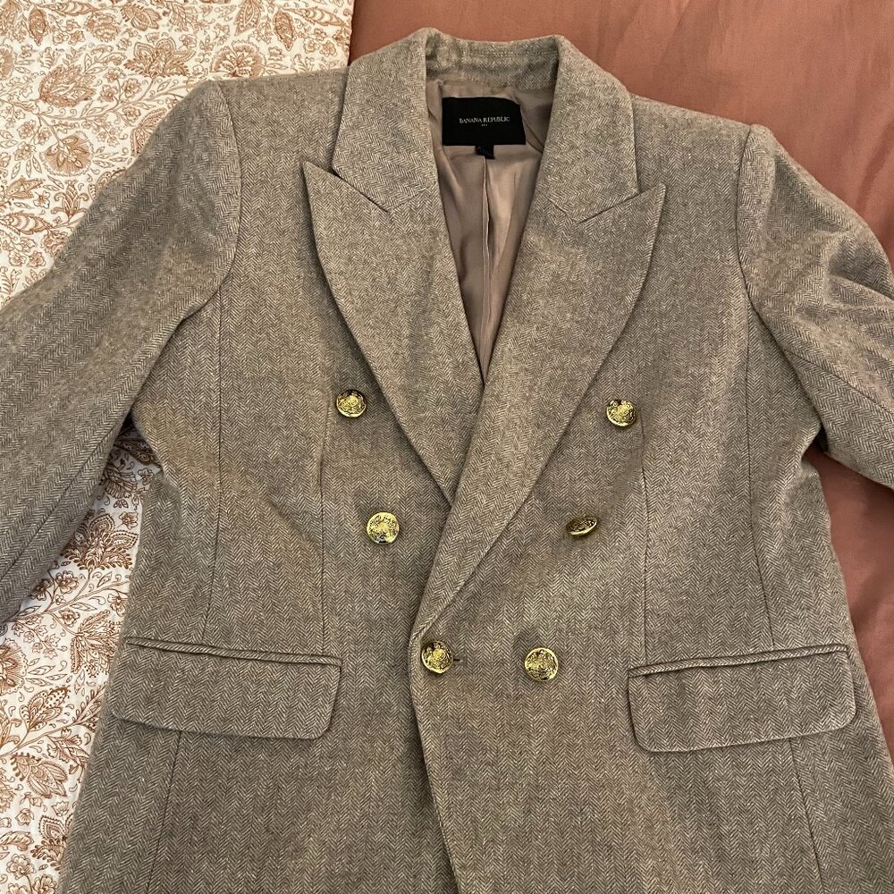 Banana Republic Brown Tweed Double-Breasted Blazer